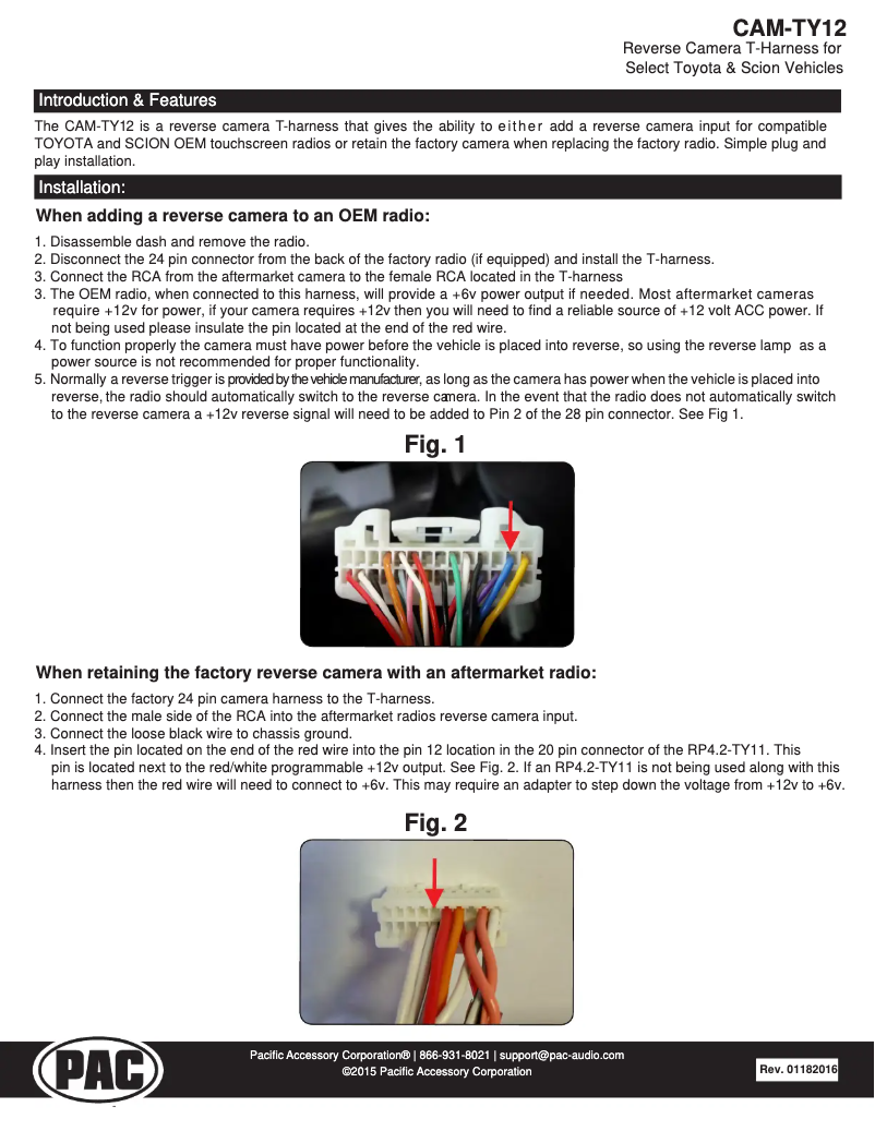 Page 1 of the manual Installation Guide PAC CAM-TY12