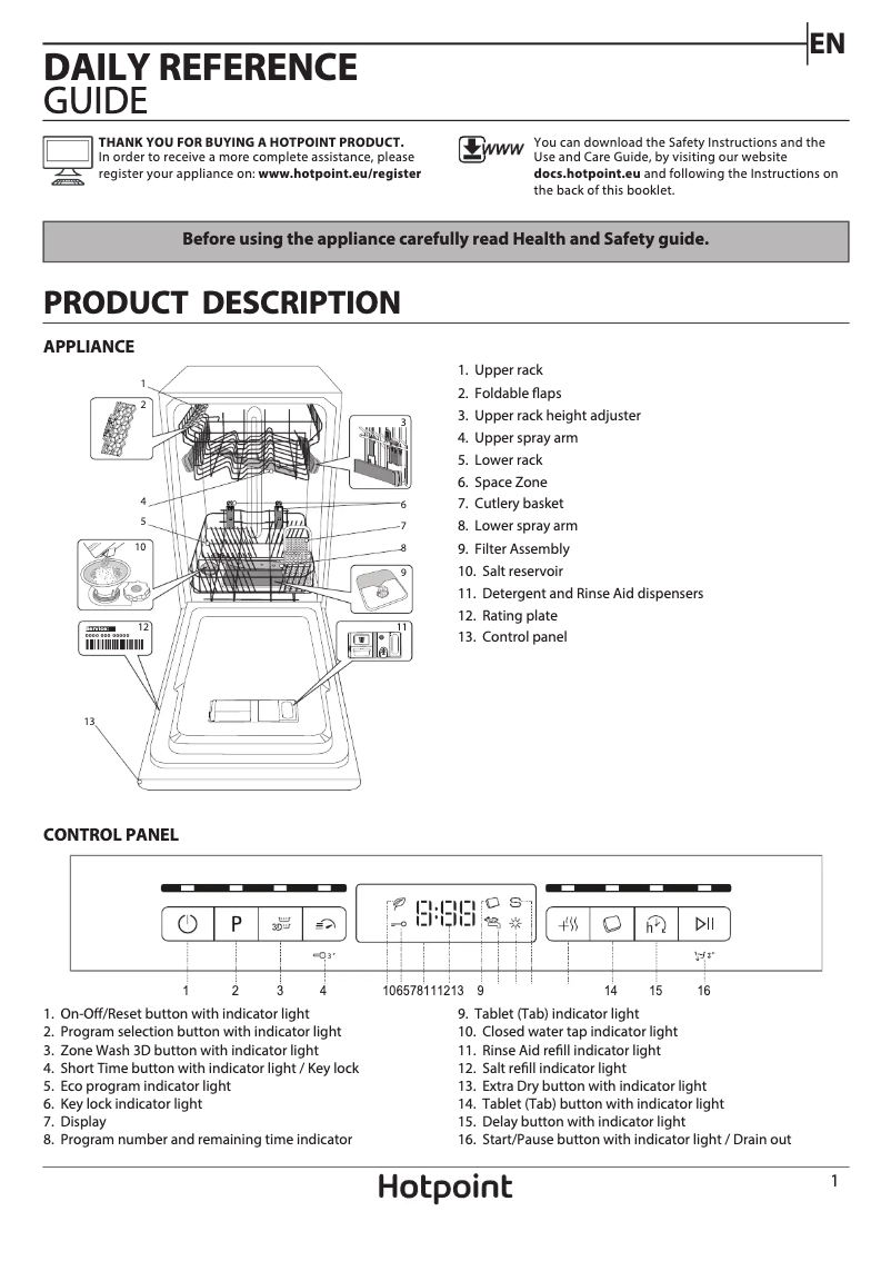 Page 1 of the manual User Manual Hotpoint HSFO 3T223 W X UK