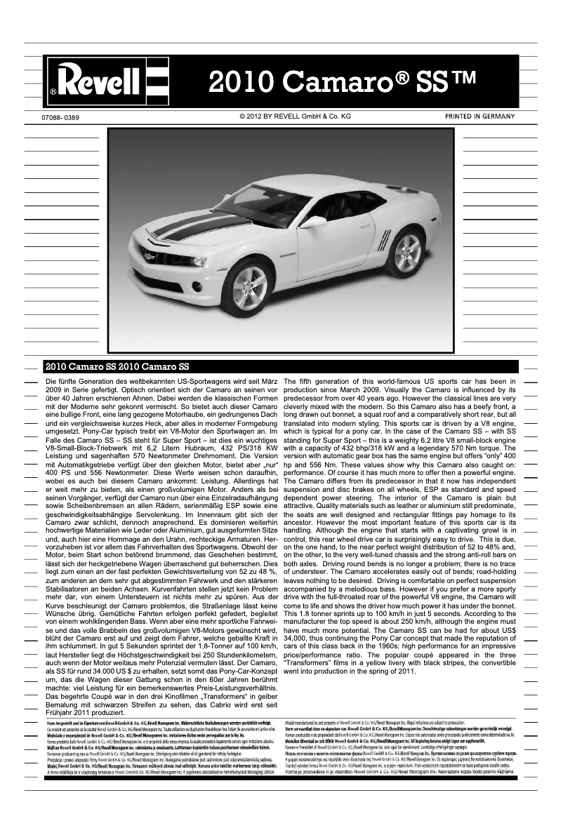 First page image of the manual for 2010 Camaro SS