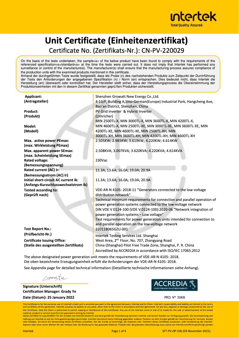 Page 1 of the manual Installation Guide Growatt MIN 4200TL-X
