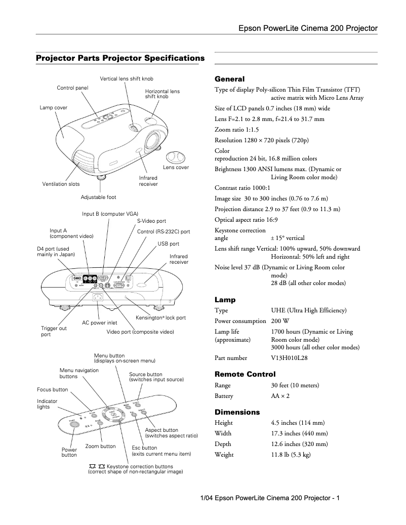 Image de la première page du manuel de l'appareil PowerLite Cinema 200