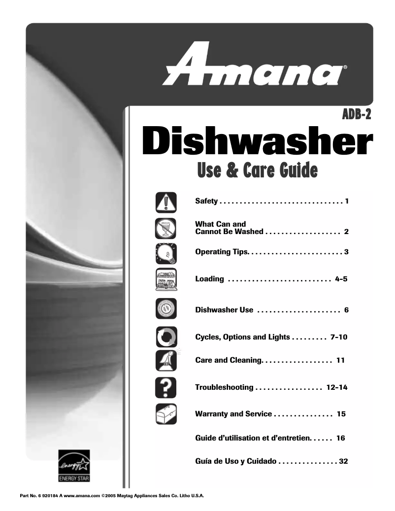 First page image of the manual for ADB2500AWB