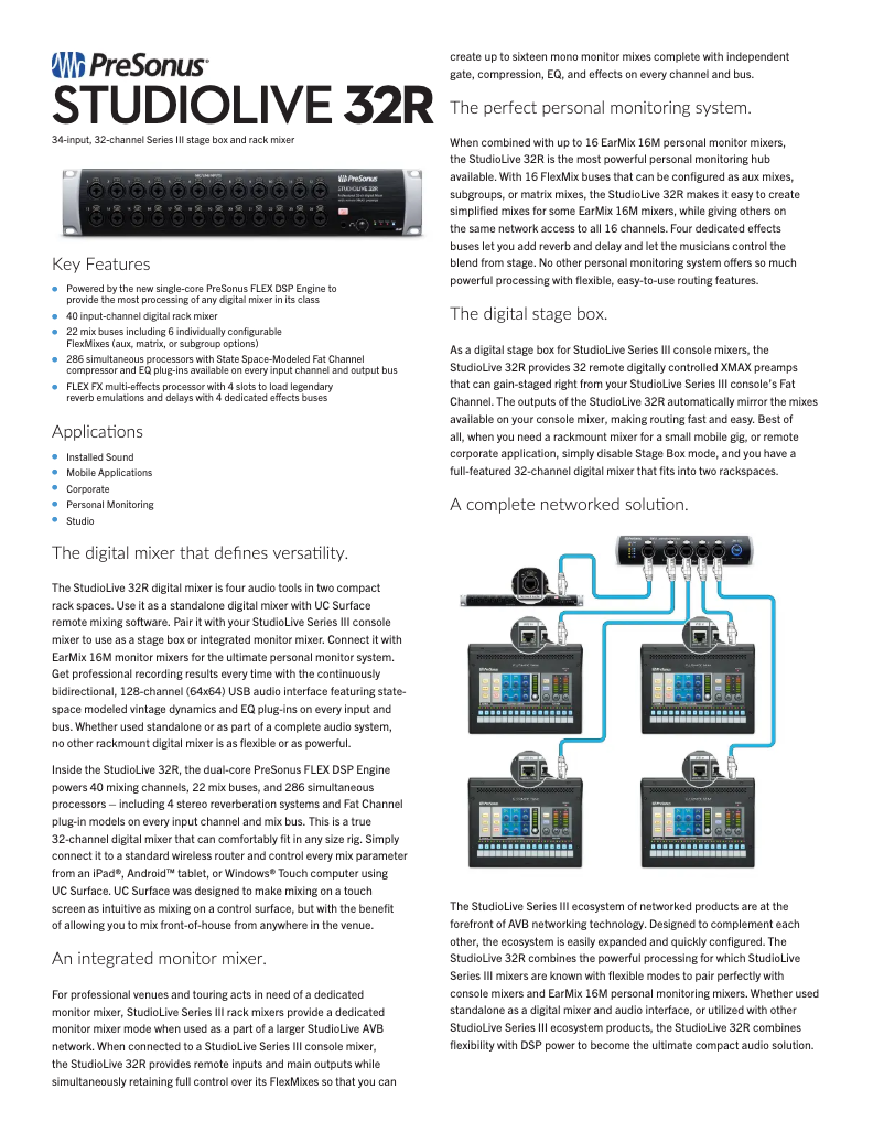 Page 1 of the manual Technical Sheet PreSonus StudioLive 32R