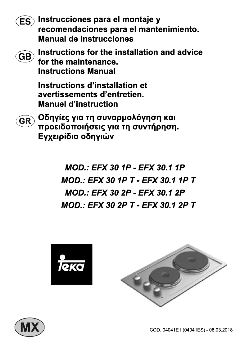 First page image of the manual for EFX 30 2P T