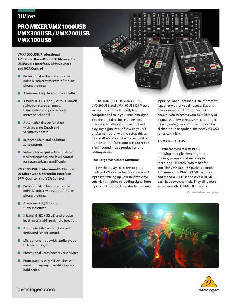 Page 1 of the manual Brochure Behringer VMX300USB