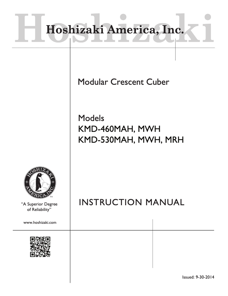 Page 1 of the manual Use and Maintenance Manual Hoshizaki KMD-460MAH