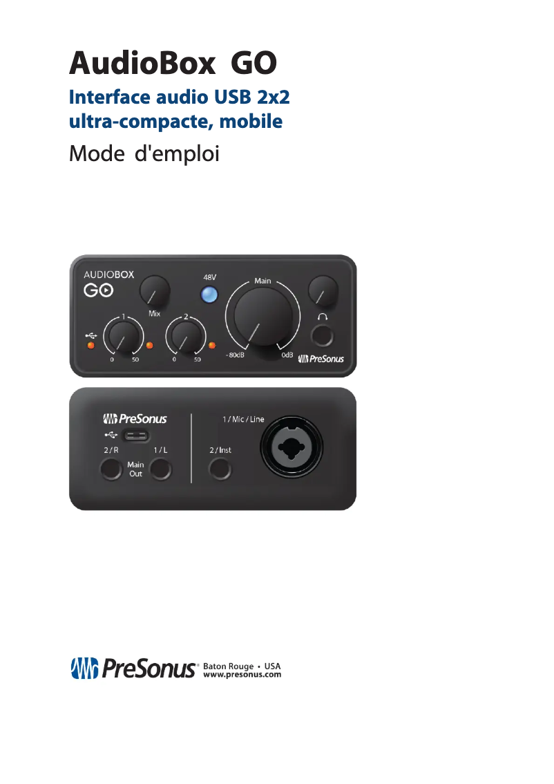 Page 1 of the manual User Manual PreSonus AudioBox GO