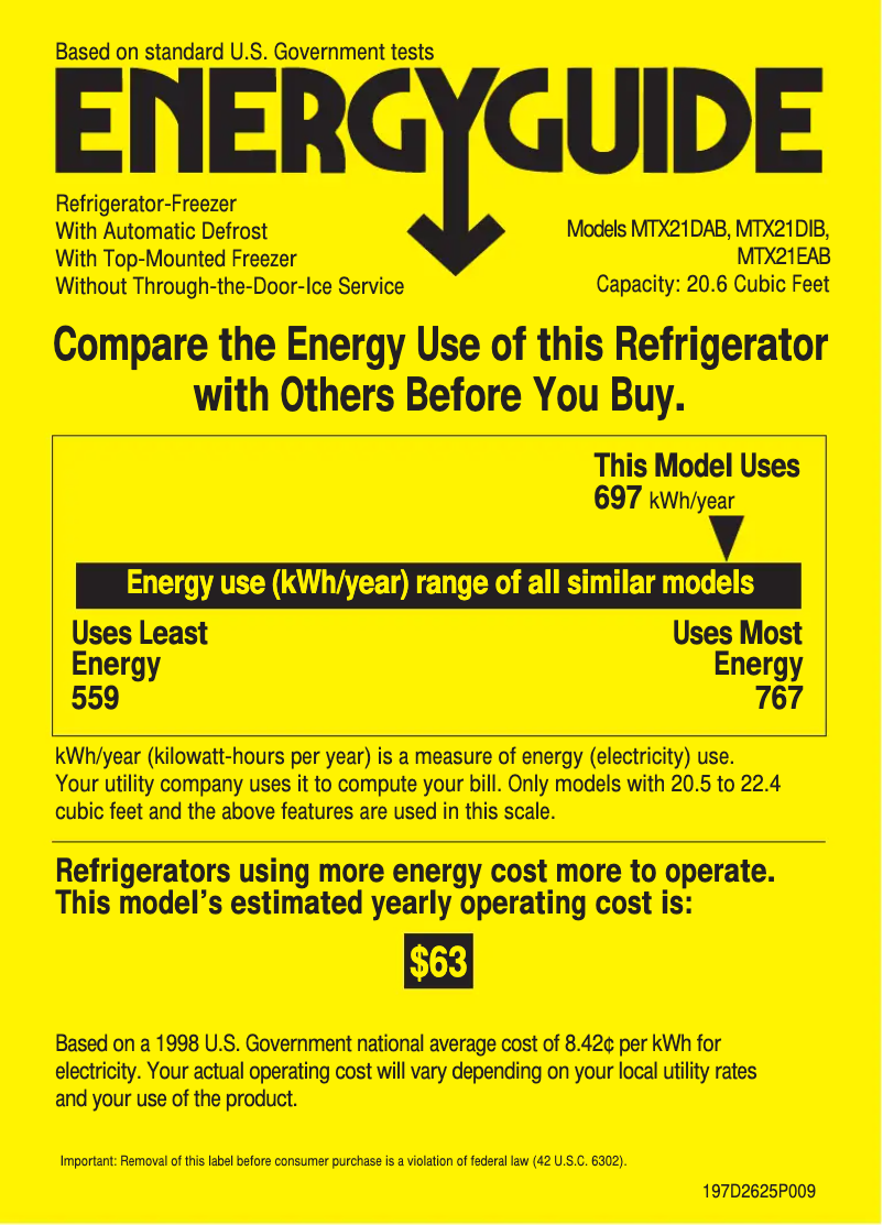 Page 1 of the manual Energy Label Hotpoint CTX21BABWW