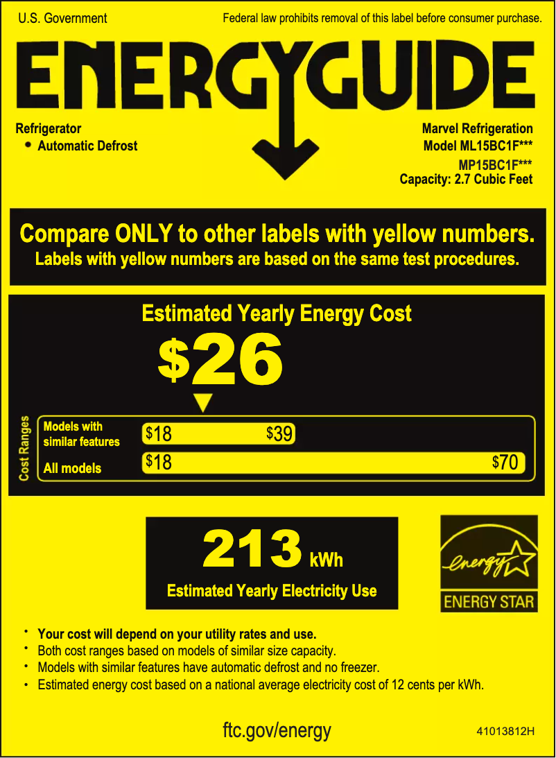 Page 1 of the manual Energy Label Marvel ML15BCF3LP