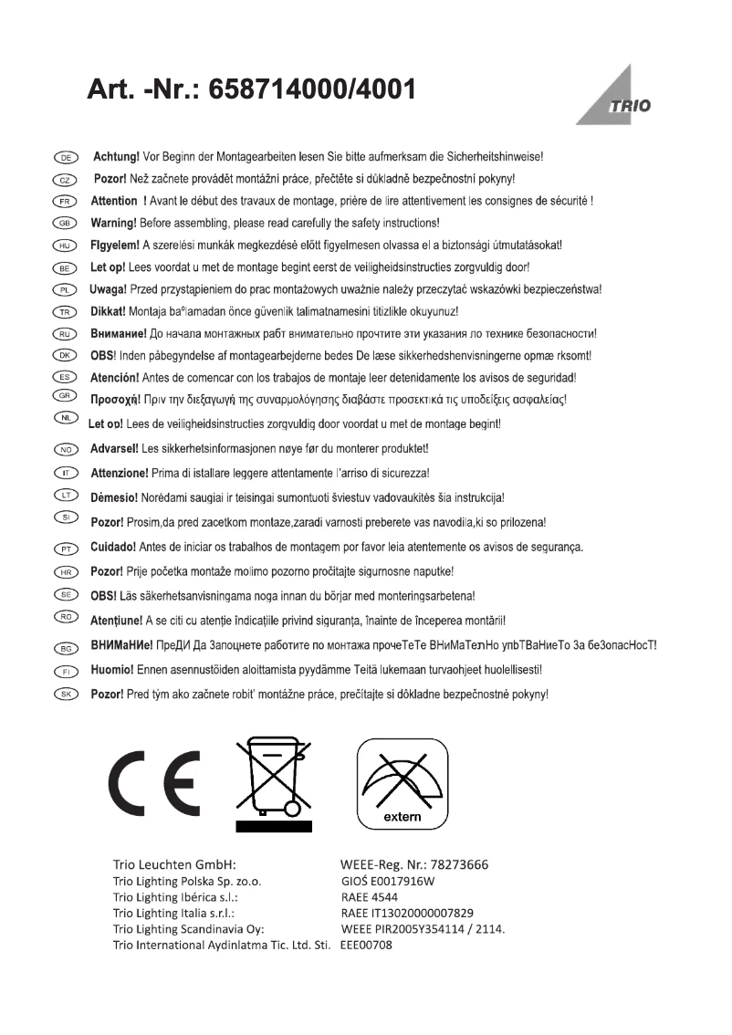 Page 1 of the manual User Manual Trio Lighting Yokohama 658714001