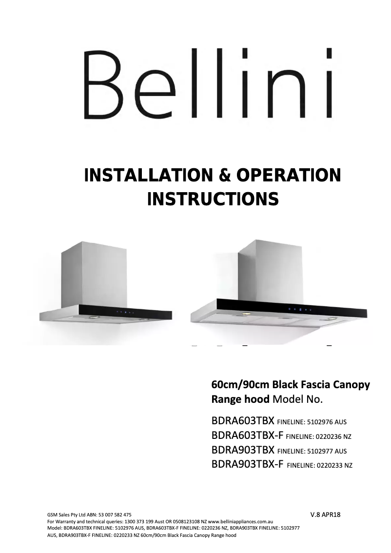 First page image of the manual for BDRA603TBX-F