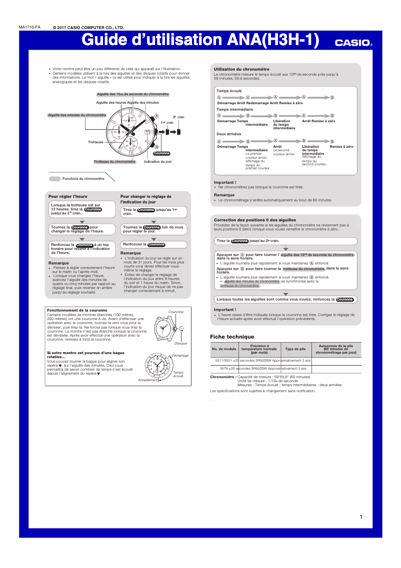 Page 1 of the manual User Manual Casio Edifice EF-125D-1A