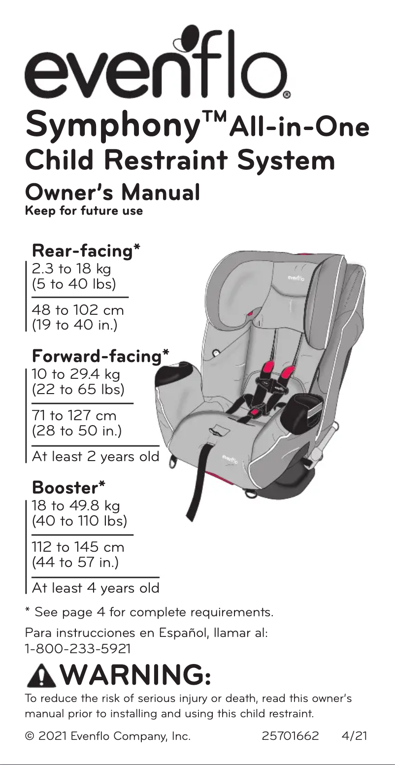 Page 1 of the manual User Manual Evenflo Symphony