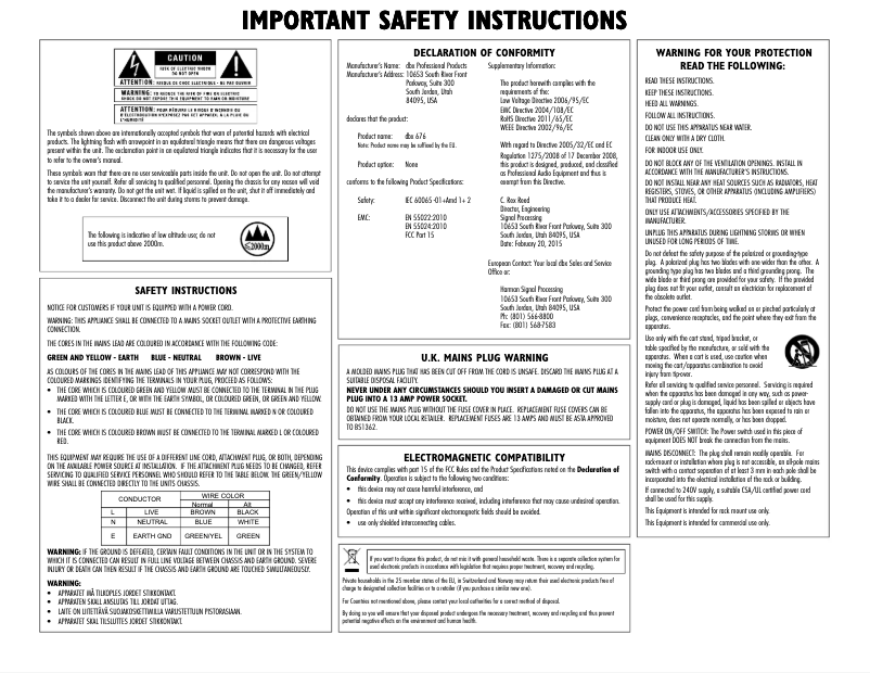 Page 1 of the manual Safety Instructions DBX 676