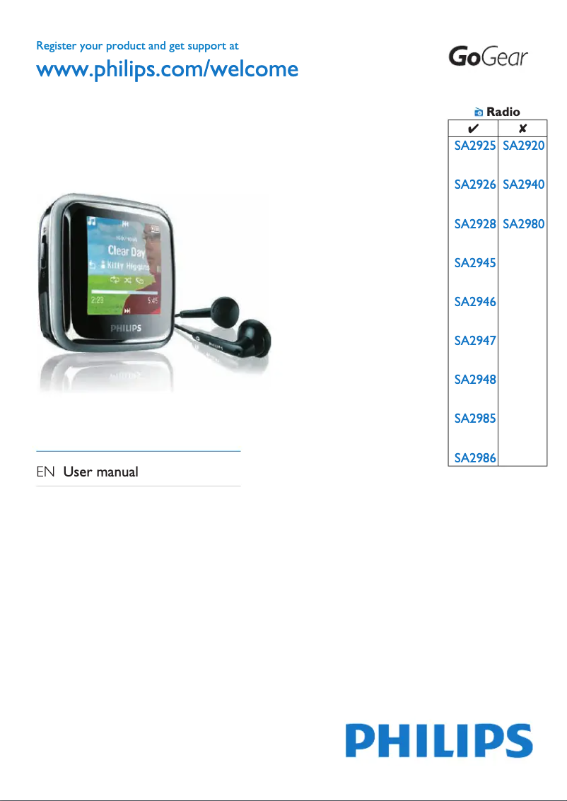 Page 1 of the manual User Manual Philips GoGear SA2920