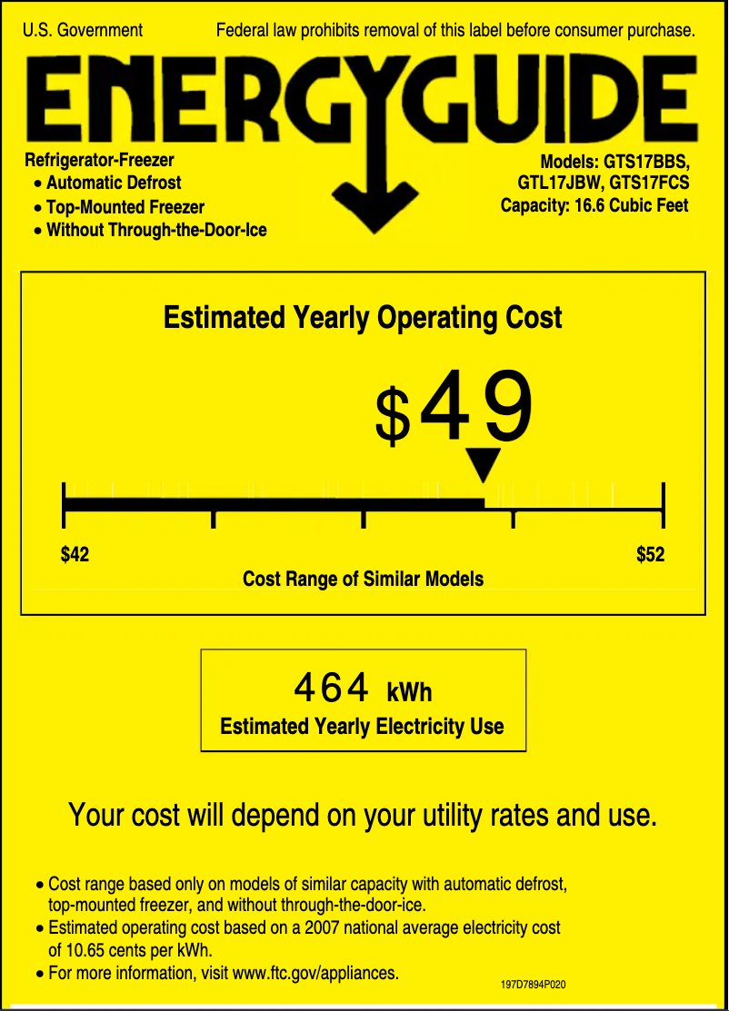 Page 1 of the manual Energy Label GE GTS17BBSLCC