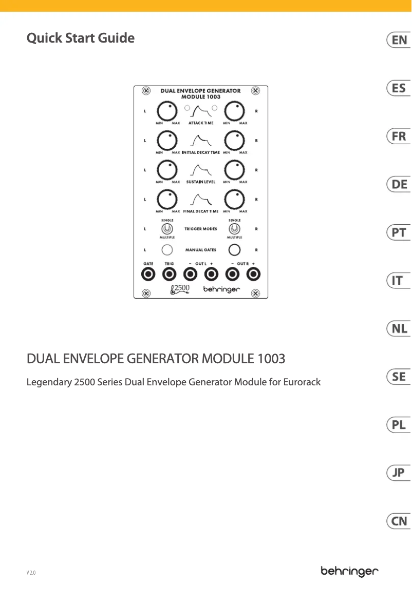 Page 1 of the manual Quick Start Guide Behringer Dual Envelope Generator Module 1003