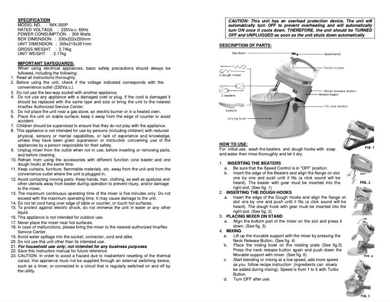 Image de la première page du manuel de l'appareil IMX-300P