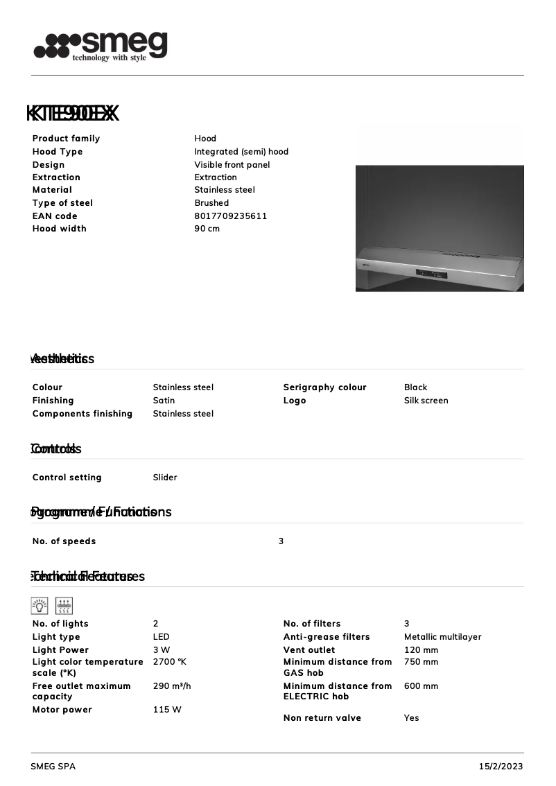 Page 1 of the manual Brochure Smeg KTE90EX