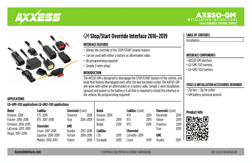 First page image of the manual for AXSSO-GM