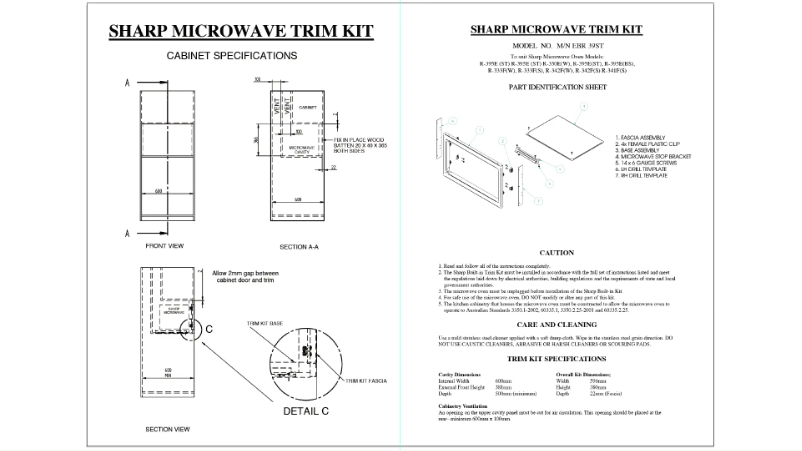 Page 1 of the manual Installation Guide Sharp R-395EST