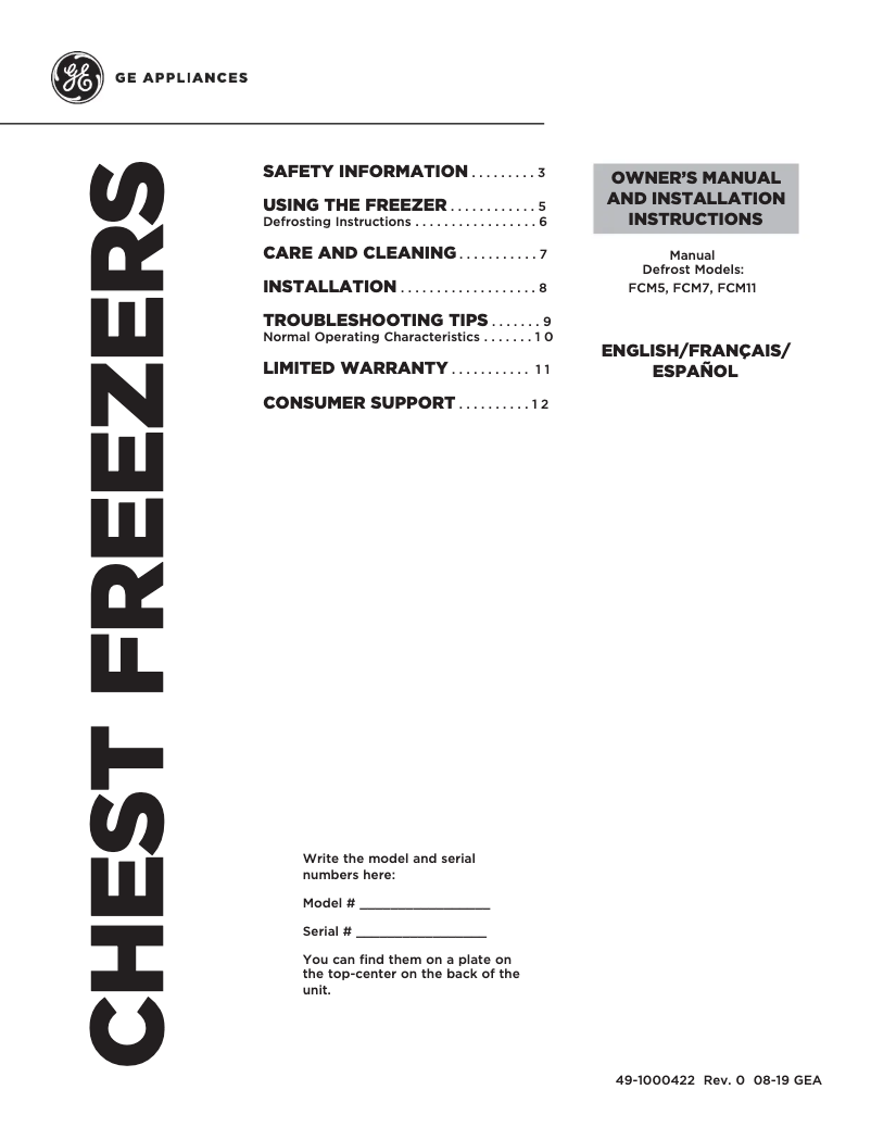 Page 1 of the manual Use and Maintenance Manual GE FCM7STWW