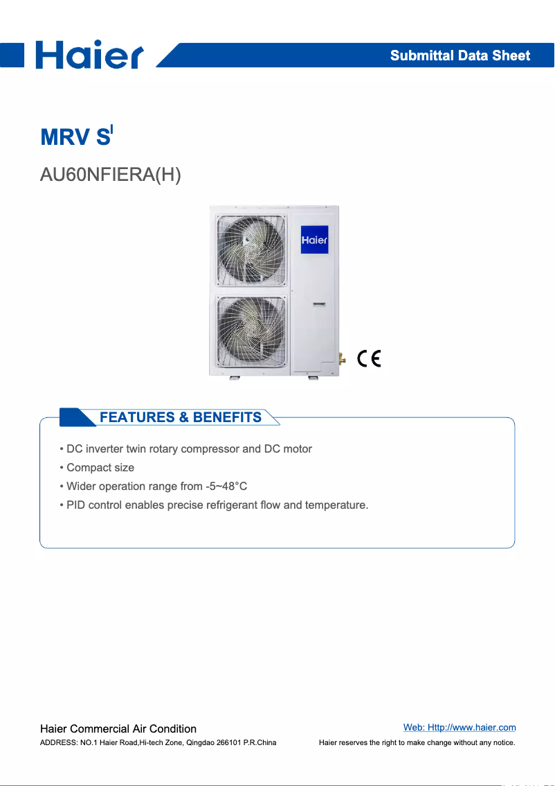 Page 1 of the manual User Manual Haier AU60NFIERA(DC)