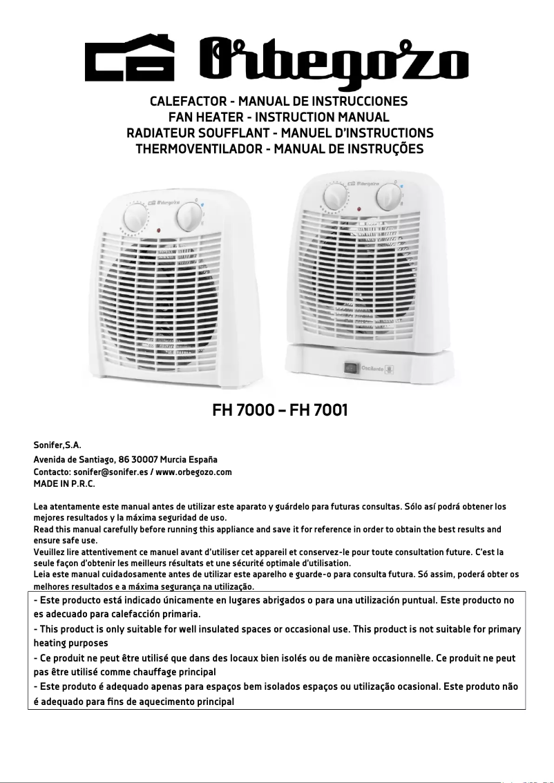 Page 1 of the manual User Manual Orbegozo FH 7000