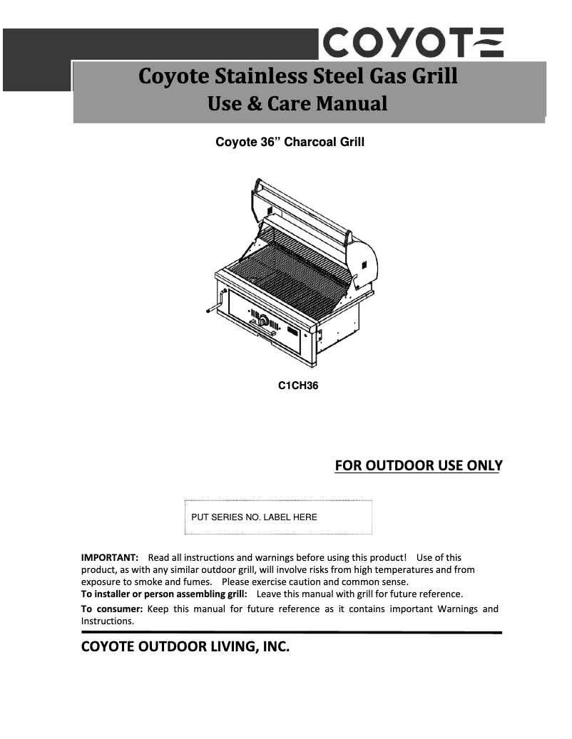 Page 1 of the manual User Manual Coyote C1CH36CT