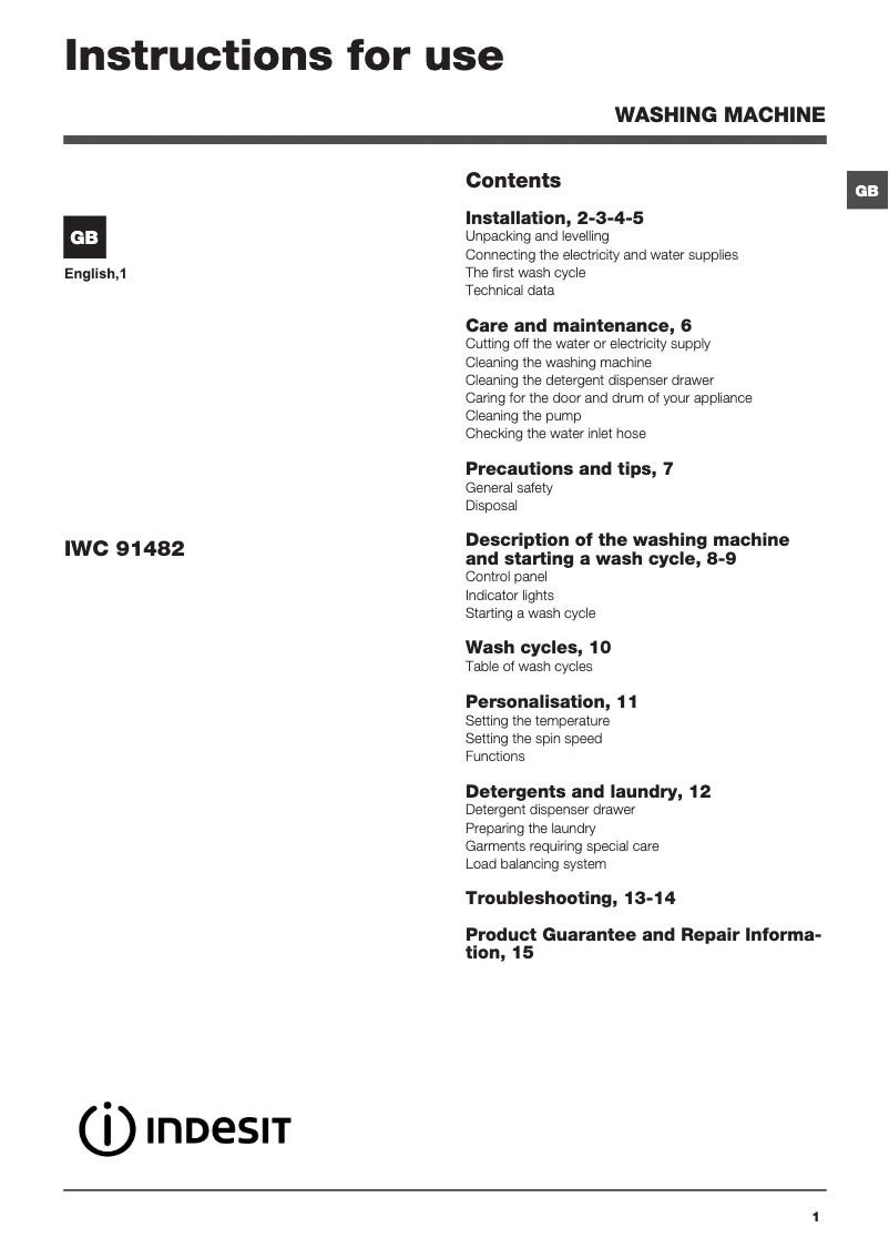 First page image of the manual for IWC 91482 ECO UK