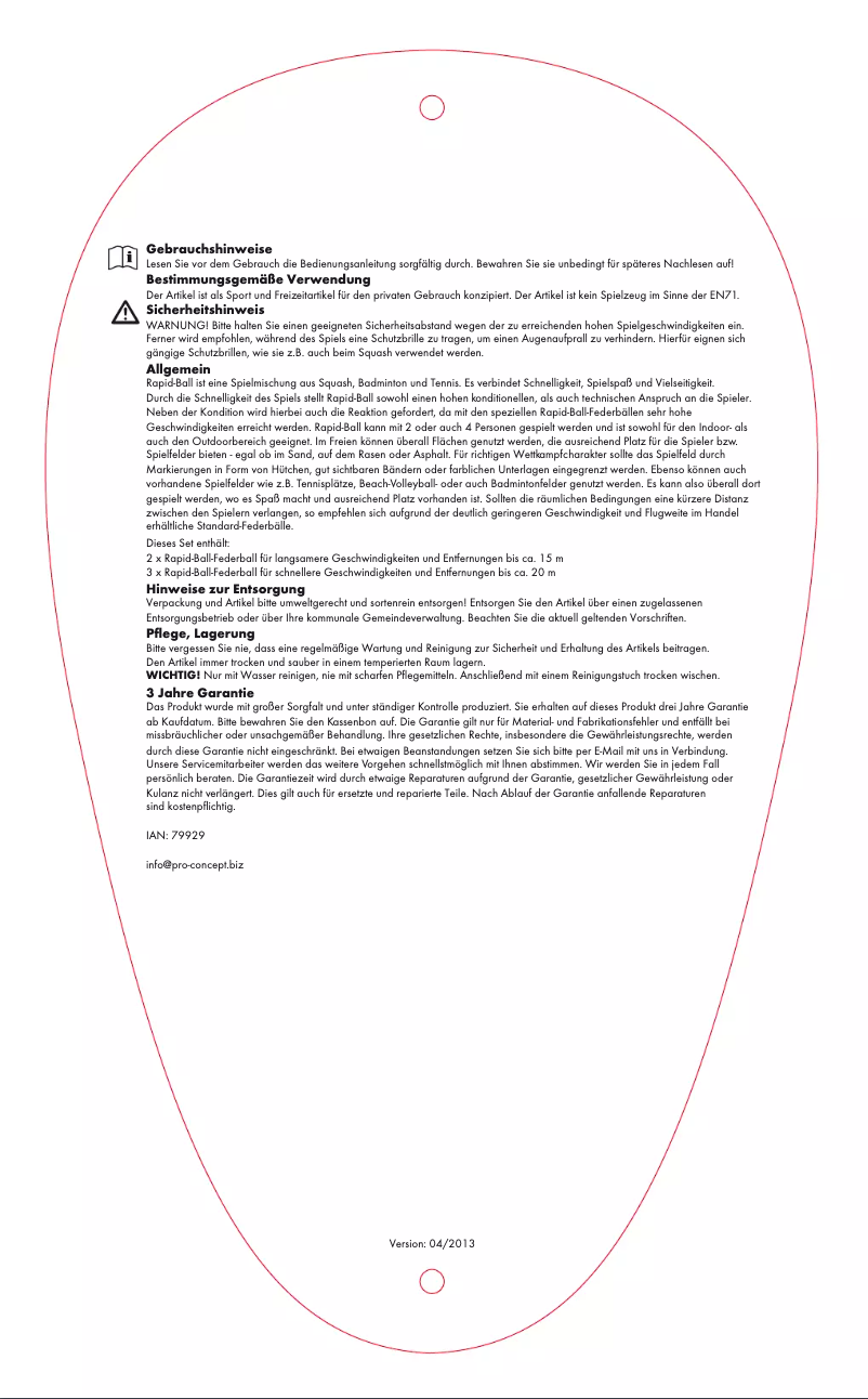 Page 1 of the manual User Manual Crivit IAN 79929