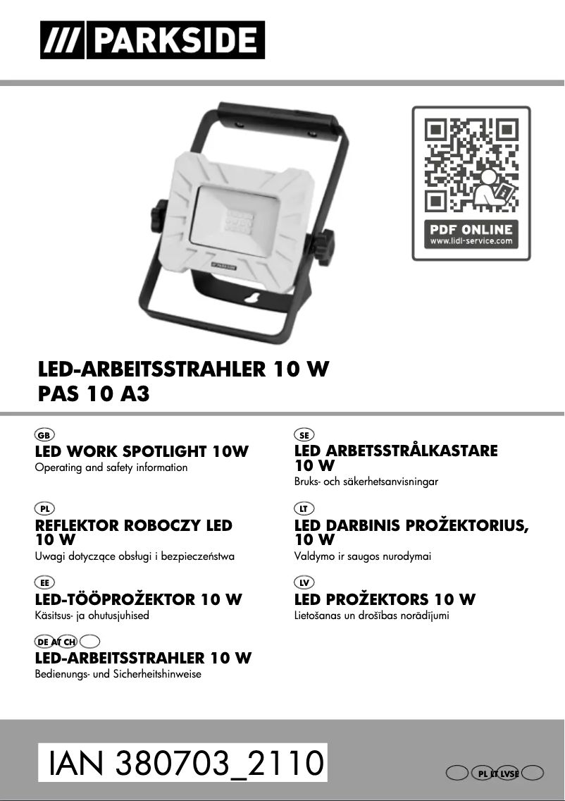 Page 1 of the manual User Manual Parkside 1084-AL