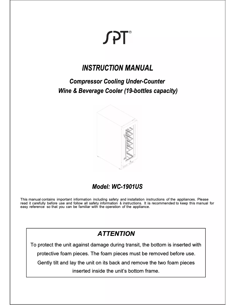 First page image of the manual for WC-1901US