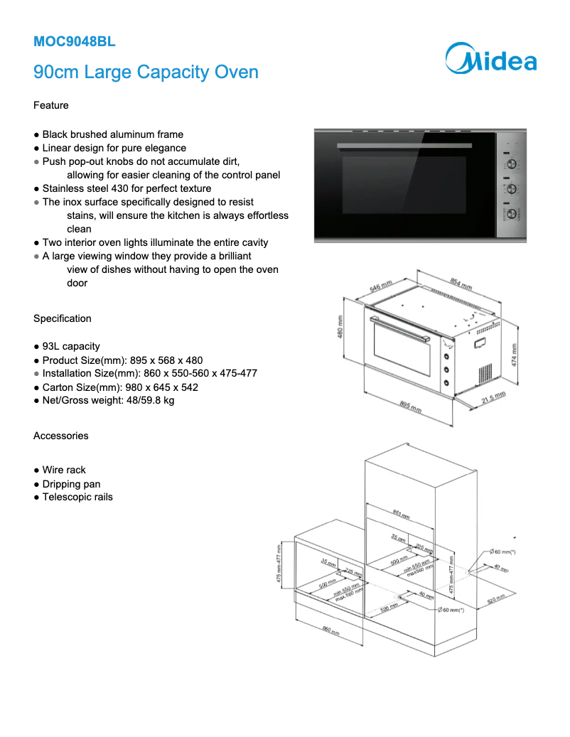 Page 1 of the manual Technical Sheet Midea MOC9048BL