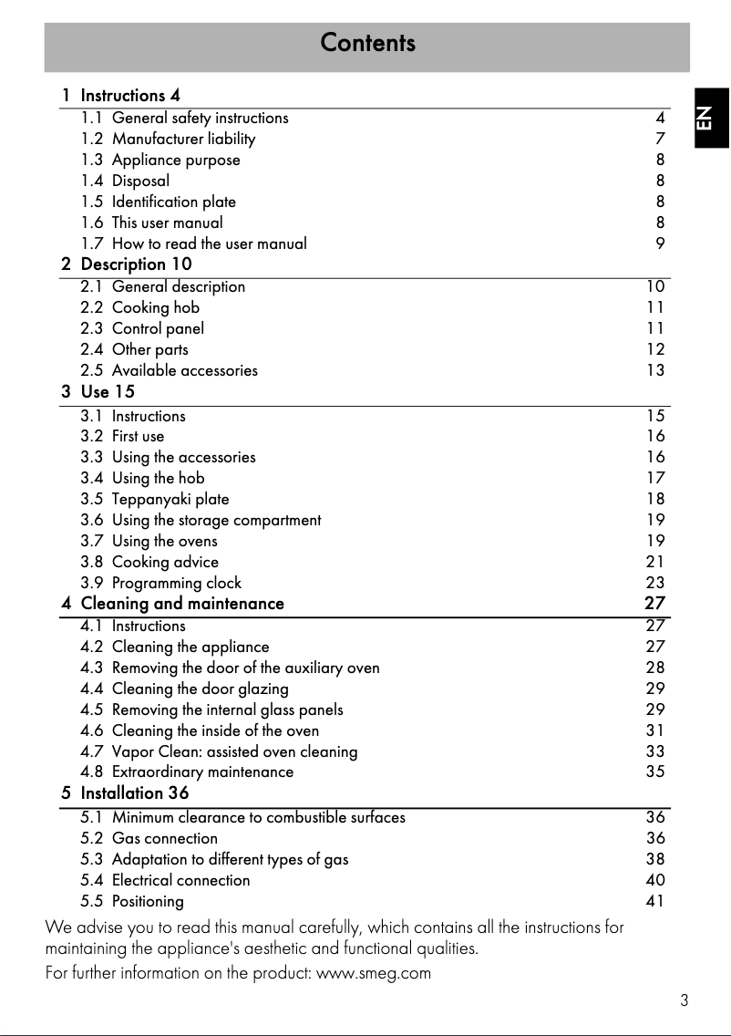 Page 1 of the manual User Manual Smeg TRA4110