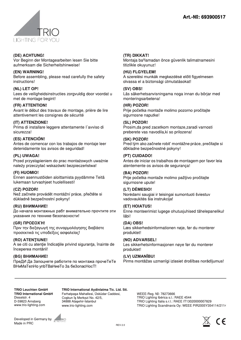 Page 1 of the manual User Manual Trio Lighting Hotel 693900517