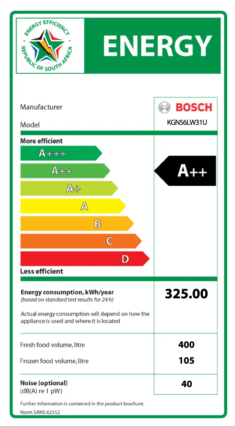 Page 1 of the manual Energy Label Bosch KGN56LW31U