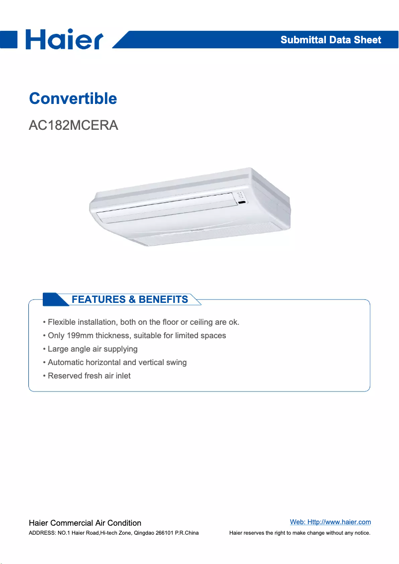 First page image of the manual for AC182MCERA