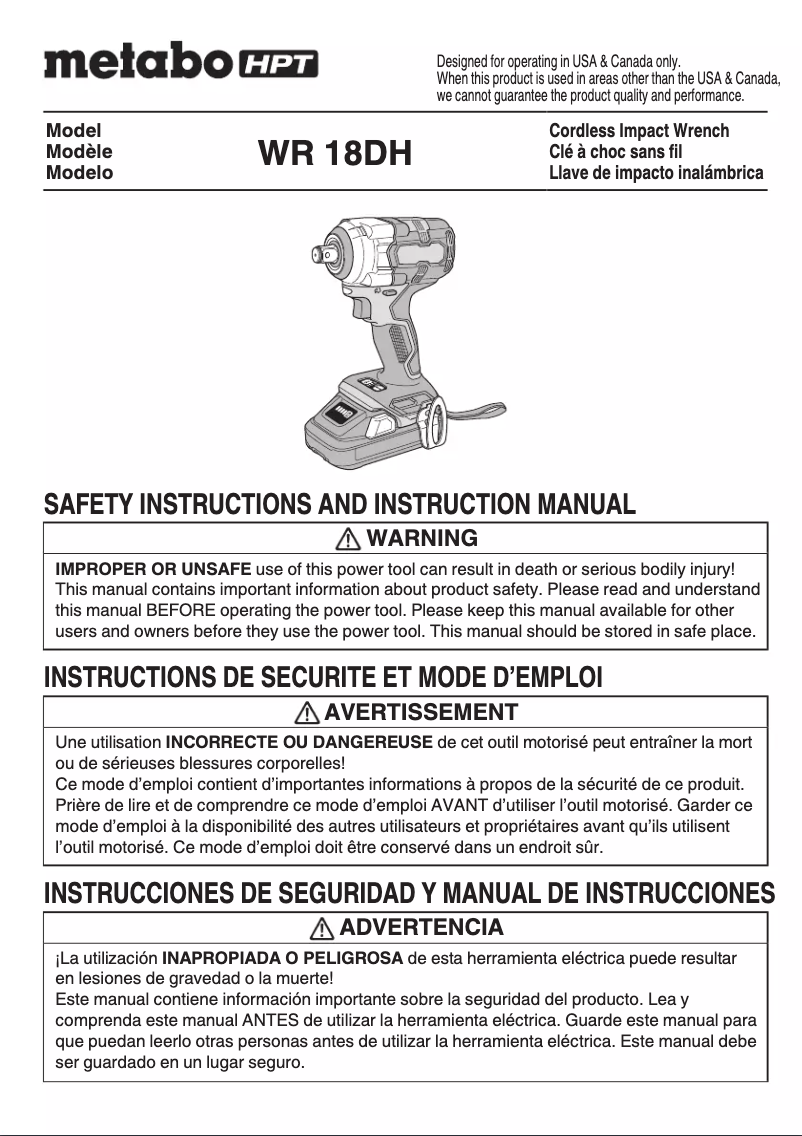 First page image of the manual for WR18DH