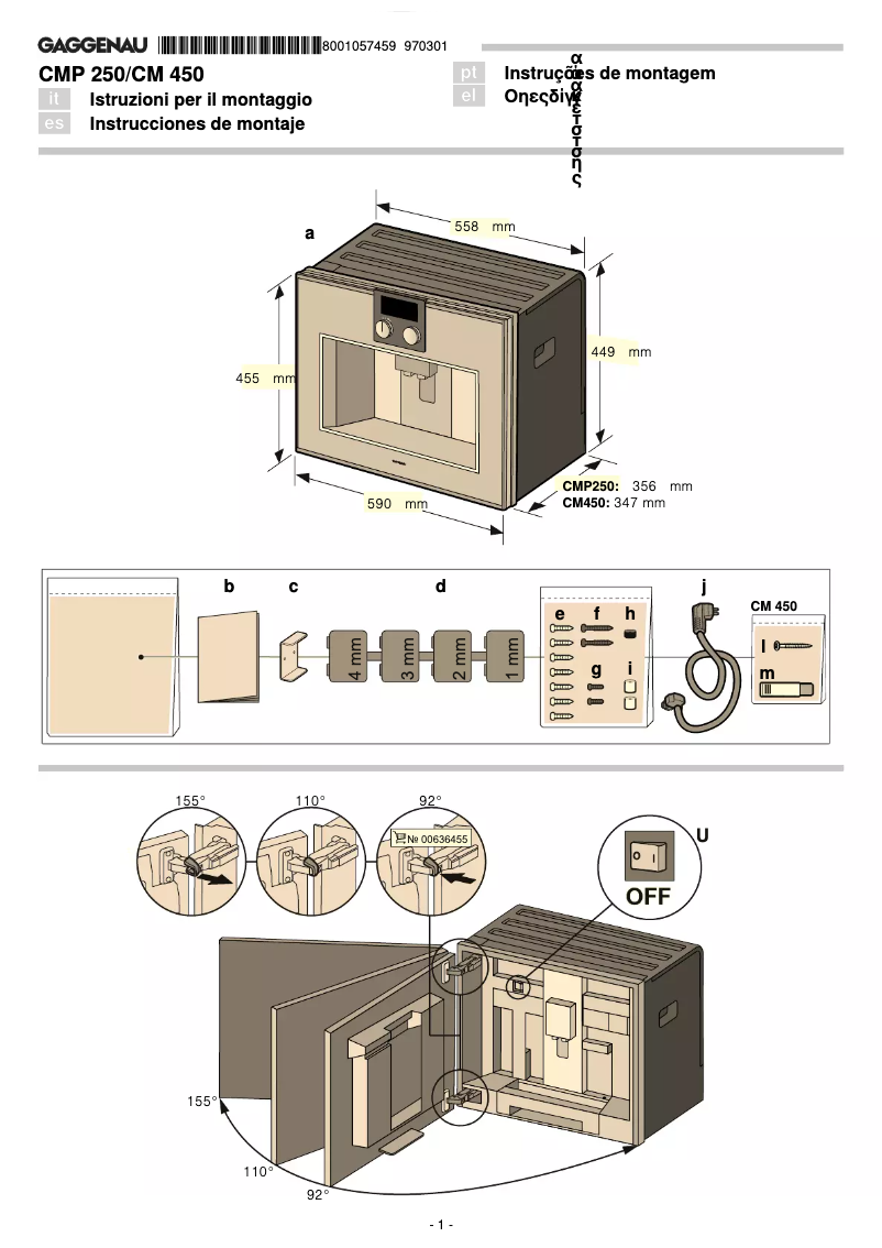 Page 1 of the manual Installation Guide Gaggenau CM450101