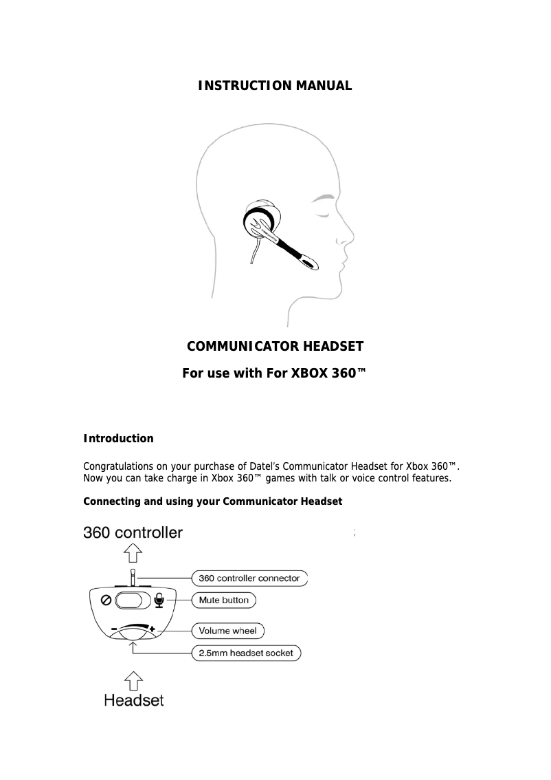 Page 1 of the manual User Manual Datel Communicator Headset XBOX 360