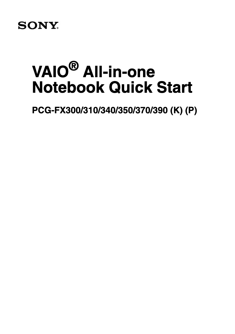 First page image of the manual for Vaio PCG-FX370