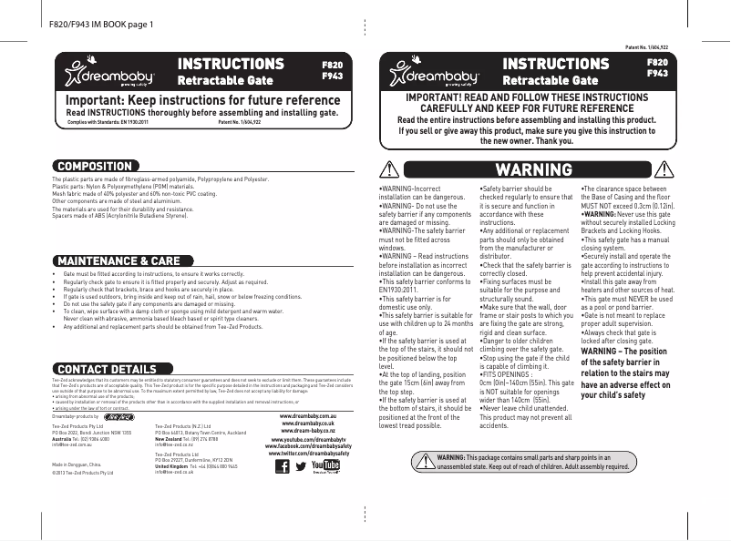 First page image of the manual for F820