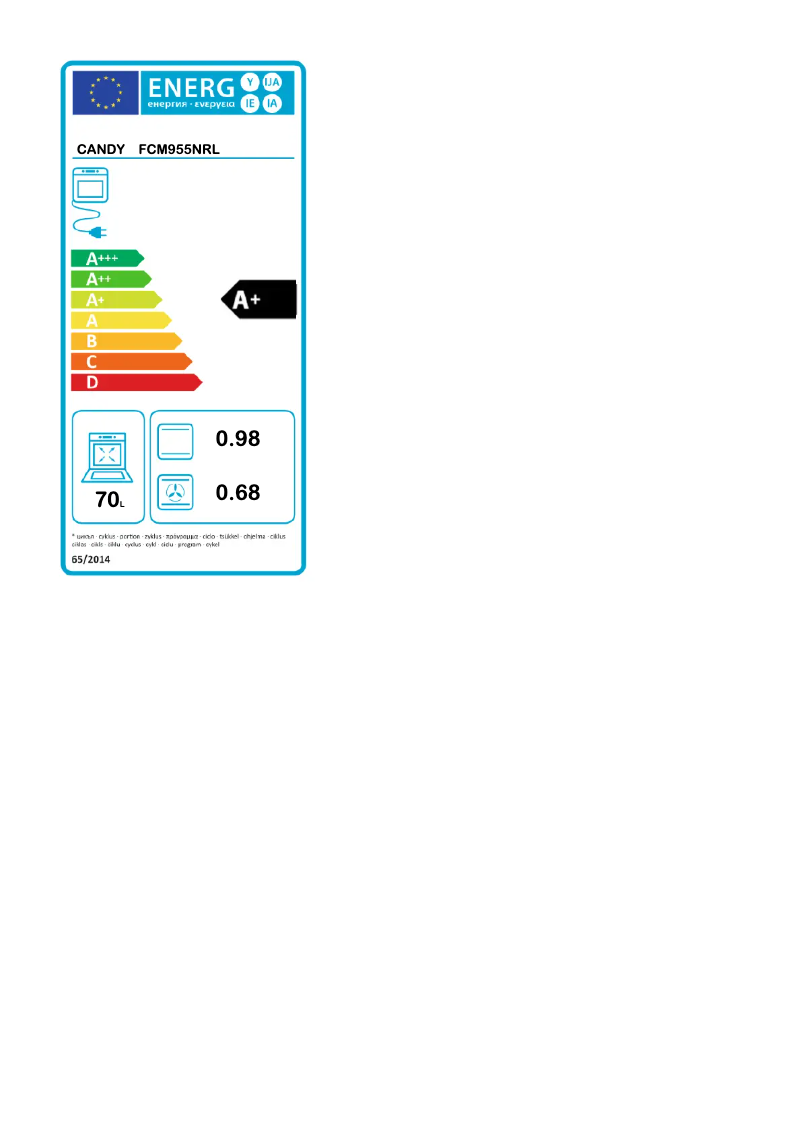 Page 1 of the manual Energy Label Candy FCM955NRL