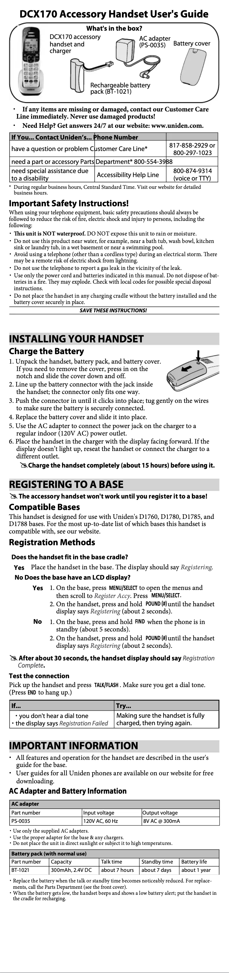 Page 1 of the manual User Manual Uniden DCX170