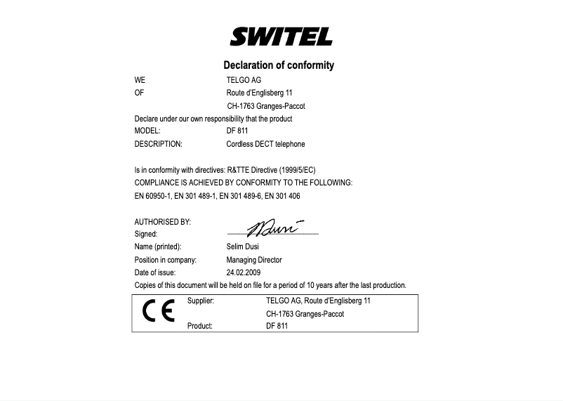 First page image of the manual for DF 811