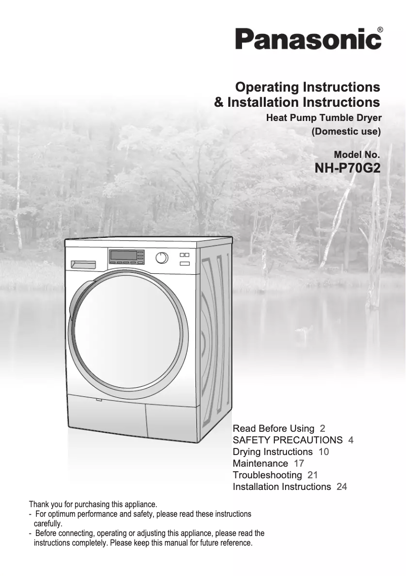 First page image of the manual for NH-P70G2