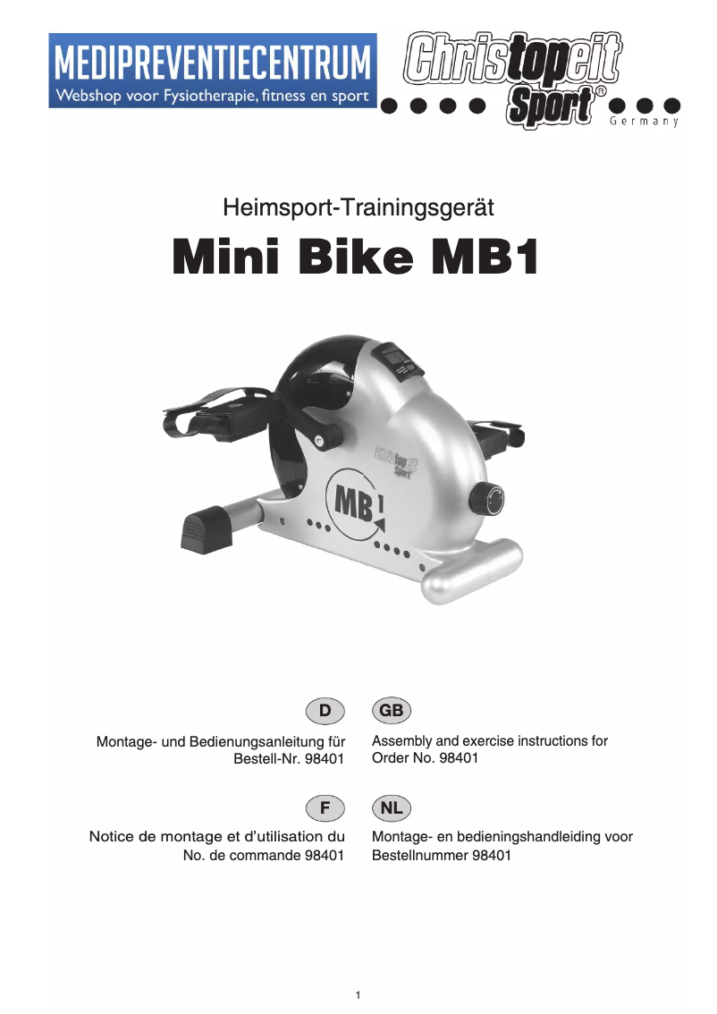 Page 1 of the manual User Manual Christopeit Mini Bike 2