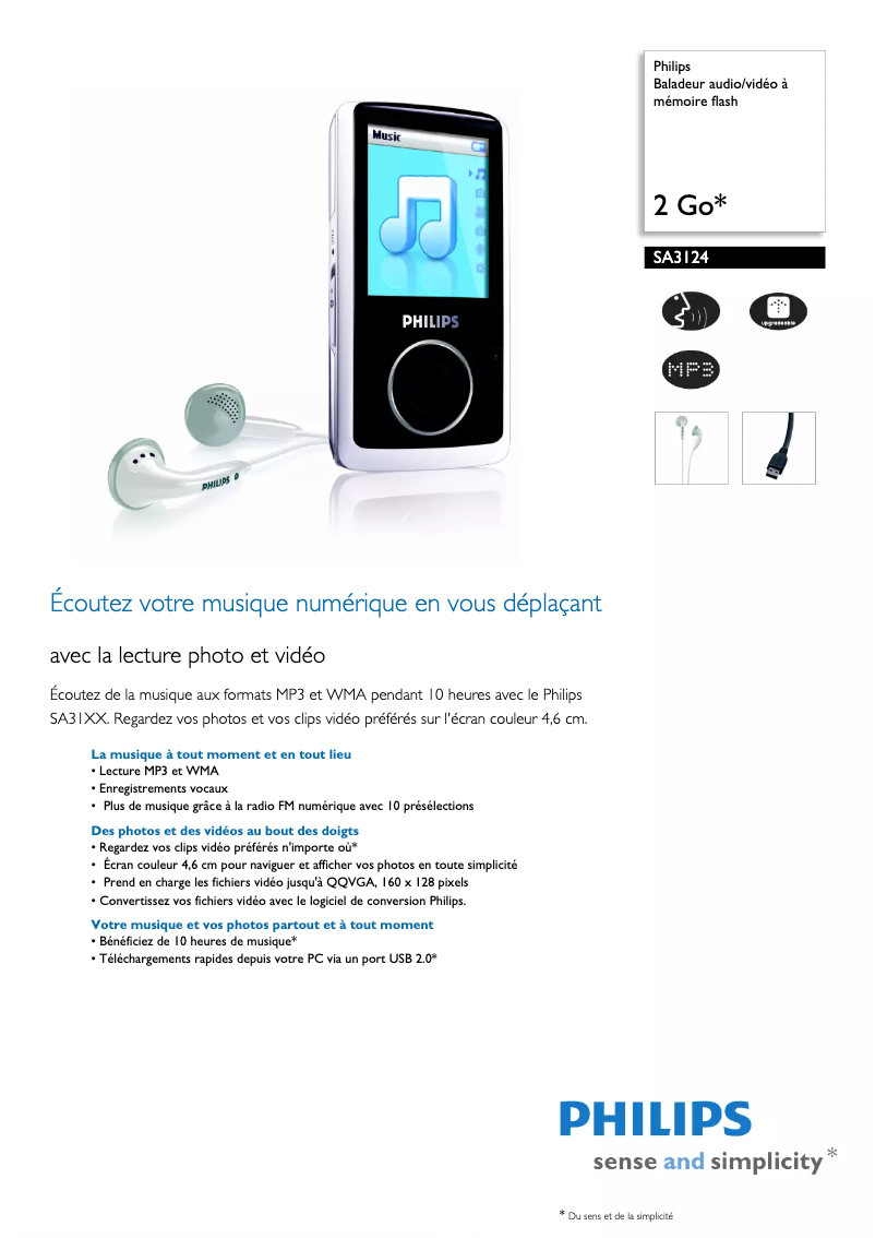 Page 1 of the manual Technical Sheet Philips GoGear SA3124