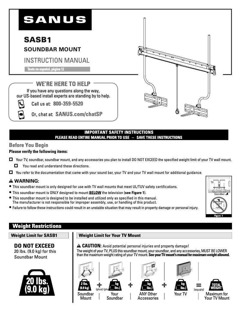 Page 1 of the manual User Manual Sanus SASB1